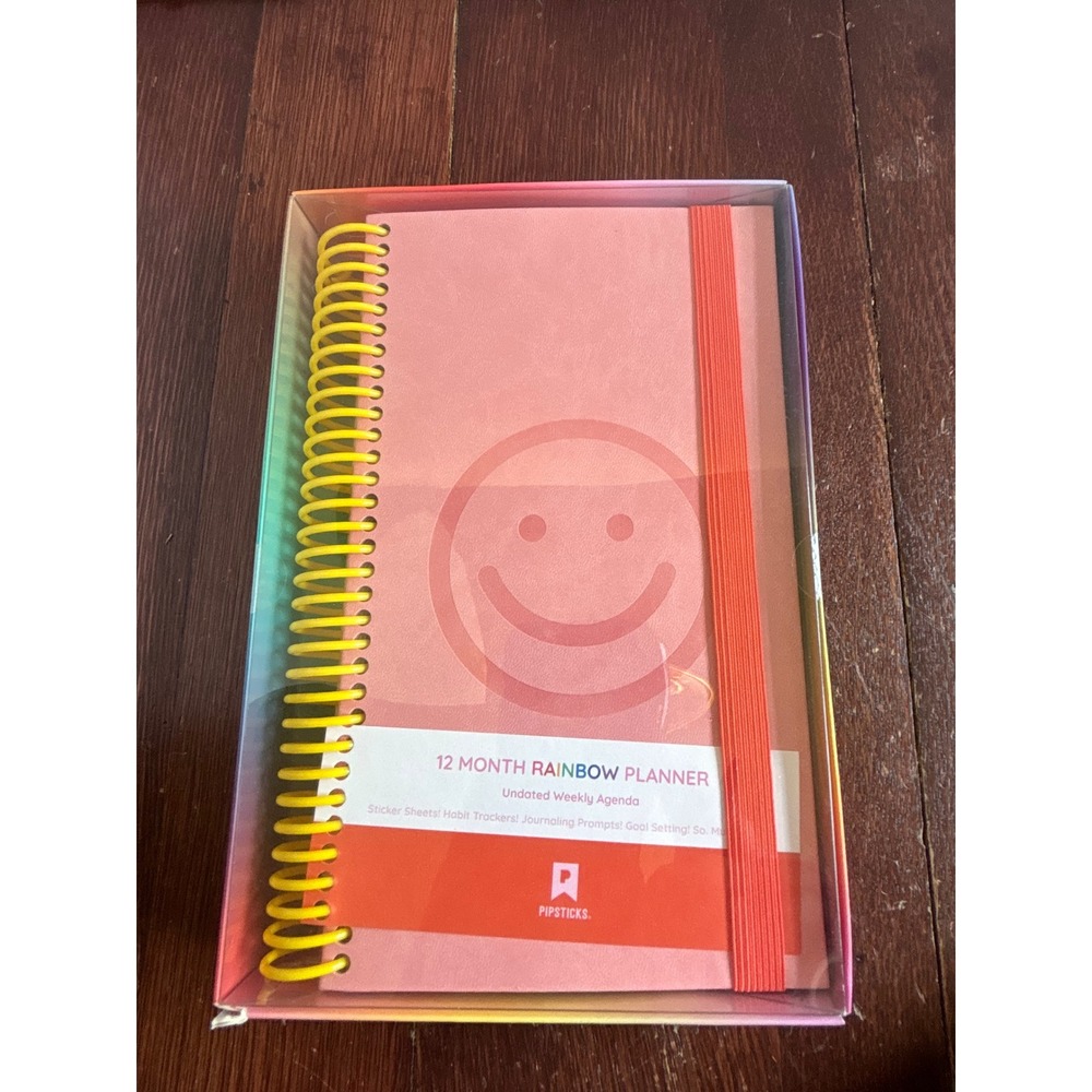 Pipsticks 12 Month Rainbow Planner Undated Weekly Agenda Pink Smiley Face New